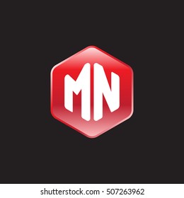 Initial letters MN rounded hexagon shape red modern logo