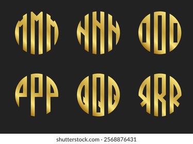 Initial letters M,N,O,P,Q,R monogram circle round shape,golden logo design template