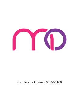 Initial letters mo, round linked overlapping chain shape lowercase logo modern design pink purple
