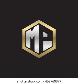 Initial letters MP negative space hexagon shape logo silver gold