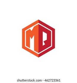 Initial letters MQ hexagon shape logo red orange