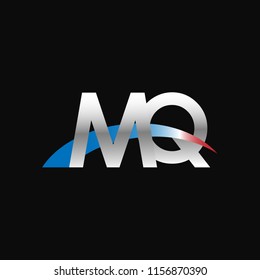 Initial letters MQ overlapping movement swoosh logo, metal silver blue red color on black background