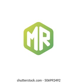 Initial letters MR rounded hexagon shape green simple modern logo