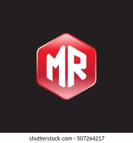 Initial letters MR rounded hexagon shape red modern logo