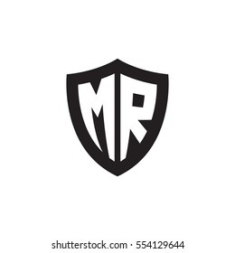 Initial letters MR shield shape black monogram logo