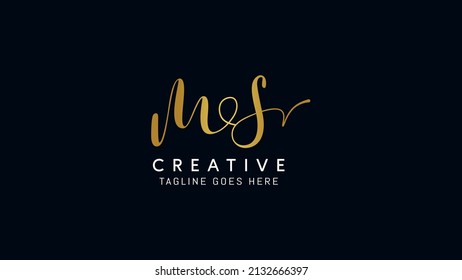 Initial letters MS M S vector signature Logo Template, Brush typography letters W P,
Luxury cursive. Golden. Gold isolated on black background.