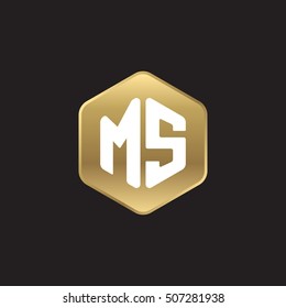 Initial letters MS rounded hexagon shape gold modern logo