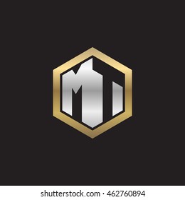 Initial letters MT negative space hexagon shape logo silver gold