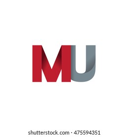 Initial letters MU overlapping fold logo red gray