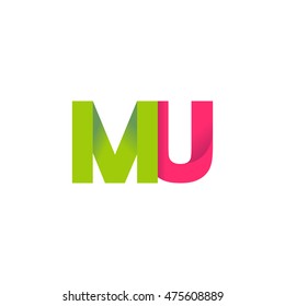 Initial letters MU overlapping fold logo green magenta