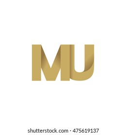 Initial letters MU overlapping fold logo brown gold