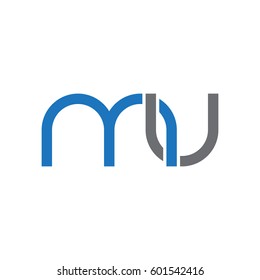 Initial letters mu, round linked overlapping chain shape lowercase logo modern design blue gray