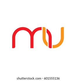 Initial letters mu, round linked overlapping chain shape lowercase logo modern design red orange
