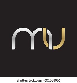 Initial letters mu, round linked overlapping chain shape lowercase logo modern design silver gold