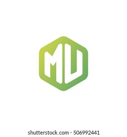 Initial letters MU rounded hexagon shape green simple modern logo
