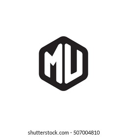 Initial letters MU rounded hexagon shape monogram black simple modern logo
