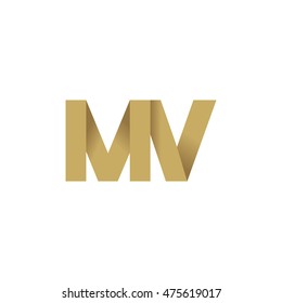 Initial letters MV overlapping fold logo brown gold
