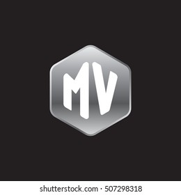 Initial letters MV rounded hexagon shape silver modern logo