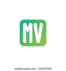 Initial letters MV rounded square shape green simple logo