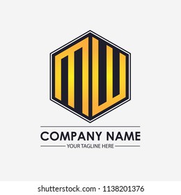 Initial letters MW hexagon shape logo design gold