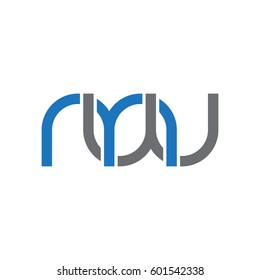 Initial letters mw, round linked overlapping chain shape lowercase logo modern design blue gray