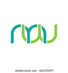 Initial letters mw, round linked overlapping chain shape lowercase logo modern design modern green