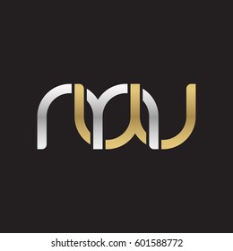 Initial letters mw, round linked overlapping chain shape lowercase logo modern design silver gold