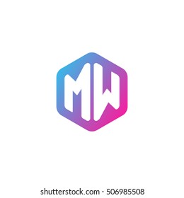 Initial letters MW rounded hexagon shape blue pink purple simple modern logo