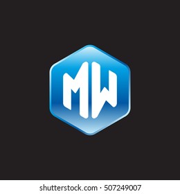 Initial letters MW rounded hexagon shape blue modern logo