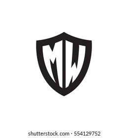 Initial letters MW shield shape black monogram logo