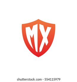 Initial letters MX shield shape red simple logo