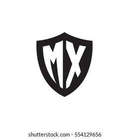 Initial letters MX shield shape black monogram logo