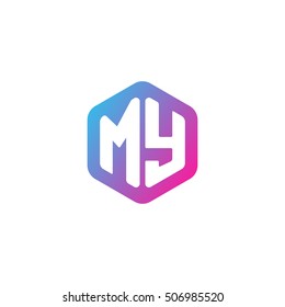 Initial letters MY rounded hexagon shape blue pink purple simple modern logo