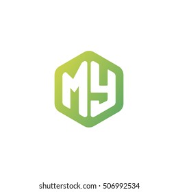 Initial letters MY rounded hexagon shape green simple modern logo