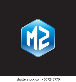 Initial letters MZ rounded hexagon shape blue modern logo