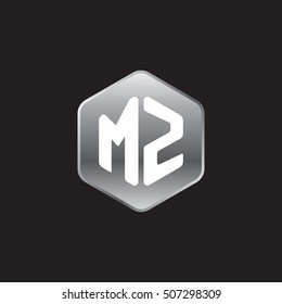 Initial letters MZ rounded hexagon shape silver modern logo
