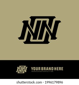 Initial letters N, O, NNO, NON or ONN overlapping, interlocked monogram logo, black color on cream background