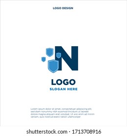 Initial letters N shield shape blue simple logo