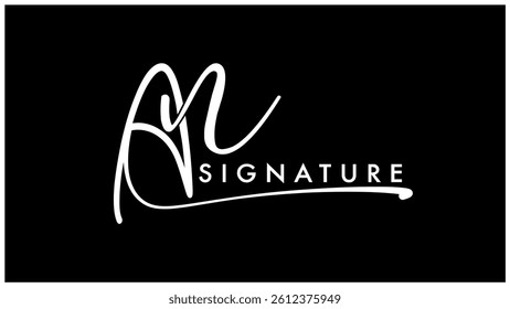 Initial letters AN A N vector signature Logo Template, Bold cursive stylish brush typography letters AN, Luxury white color Isolated on black background.