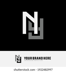 Initial letters N, Y, NY or YN overlapping, interlock, monogram logo, white and gray color on black background