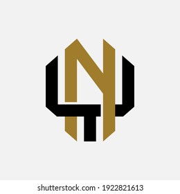 Initial letters N, Y, NY or YN overlapping, interlock, monogram logo, black and gold color on white background