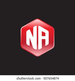 Initial letters NA rounded hexagon shape red modern logo