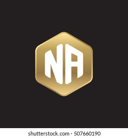 Initial letters NA rounded hexagon shape gold modern logo