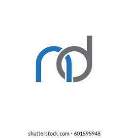 Initial letters nd, round linked overlapping chain shape lowercase logo modern design blue gray