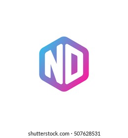 Initial letters ND rounded hexagon shape blue pink purple simple modern logo