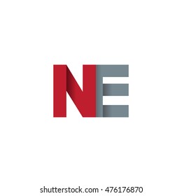 Initial letters NE overlapping fold logo red gray