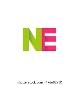 Initial letters NE overlapping fold logo green magenta