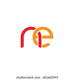 Initial letters ne, round linked overlapping chain shape lowercase logo modern design red orange