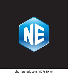 Initial letters NE rounded hexagon shape blue modern logo