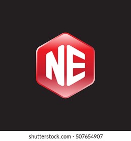 Initial letters NE rounded hexagon shape red modern logo